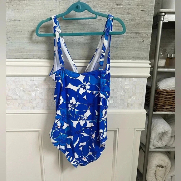 Floral Blue Women's One Piece Swimsuit - Picture 9 of 12